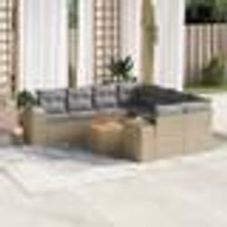 vidaXL Salon de jardin avec coussins 9 pcs beige résine tressée