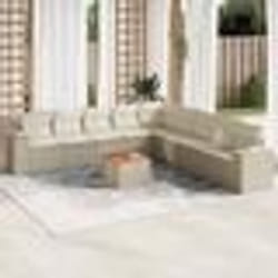 vidaXL Salon de jardin avec coussins 10 pcs beige résine tressée