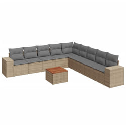 vidaXL Salon de jardin avec coussins 10 pcs beige résine tressée