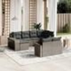 vidaXL Salon de jardin avec coussins 10 pcs gris résine tressée