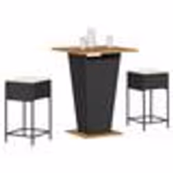 vidaXL Ensemble de bar de jardin 3 pcs avec coussins noir poly rotin