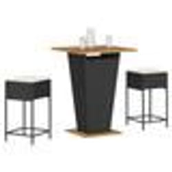 vidaXL Ensemble de bar de jardin 3 pcs avec coussins noir poly rotin