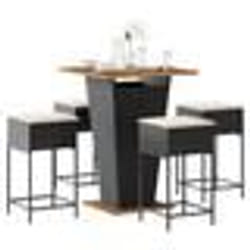 vidaXL Ensemble de bar de jardin 5 pcs avec coussins noir poly rotin
