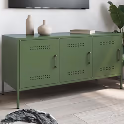 vidaXL Meuble TV vert olive 1005x39x505 cm acier support TV buffet TV meuble multimédia banc TV armoire hifi centre 842950