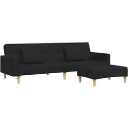 Vidaxl - Canapé-lit à 2 places avec repose-pied noir tissu