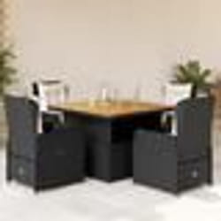 vidaXL Ensemble à manger de jardin coussins 5pcs Noir Résine tressée