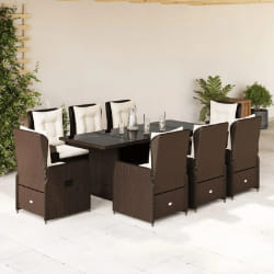 vidaXL Ensemble à manger de jardin et coussins 9 pcs marron poly rotin