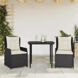 vidaXL Ensemble à manger de jardin avec coussins 3 pcs Noir