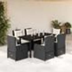vidaXL Ensemble à manger de jardin coussins 7pcs Noir Résine tressée