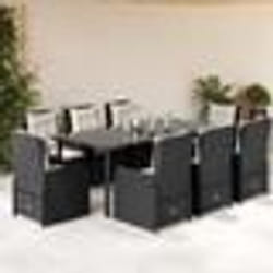 vidaXL Ensemble à manger de jardin 9pcs coussins noir résine tressée