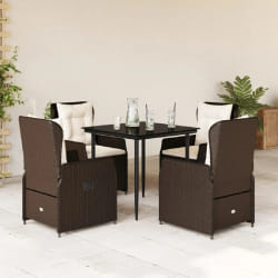 vidaXL Ensemble à manger de jardin 5 pcs et coussins marron poly rotin