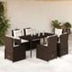 vidaXL Ensemble à manger de jardin et coussins 7 pcs marron rotin