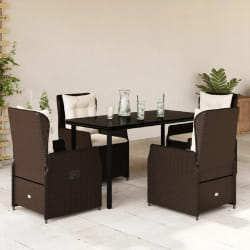 vidaXL Ensemble à manger de jardin 5 pcs et coussins marron poly rotin