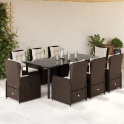 vidaXL Ensemble à manger de jardin et coussins 9 pcs marron poly rotin