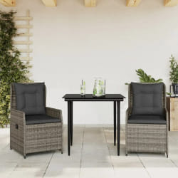 vidaXL Ensemble à manger de jardin 3 pcs - Gris
