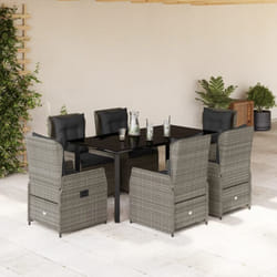 Vidaxl Ensemble À Manger De Jardin Et Coussins 7 Pcs Gris Rotin