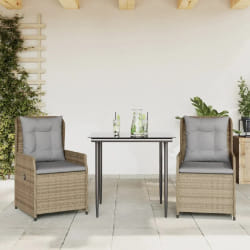 vidaXL Ensemble à manger de jardin et coussins 3 pcs Beige poly rotin