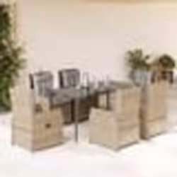 vidaXL Ensemble à manger de jardin et coussins 7 pcs beige poly rotin