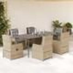 vidaXL Ensemble à manger de jardin et coussins 7 pcs beige poly rotin