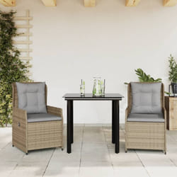 Ensemble à manger de jardin et coussins 3 pcs Beige poly rotin vidaXL