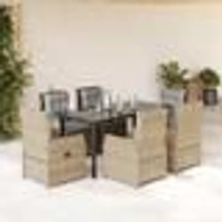 vidaXL Ensemble à manger de jardin et coussins 7 pcs beige poly rotin