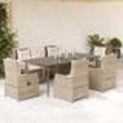 vidaXL Ensemble à manger de jardin et coussins 7 pcs beige poly rotin