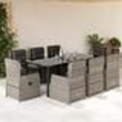 vidaXL Ensemble à manger de jardin et coussins 9 pcs gris clair rotin