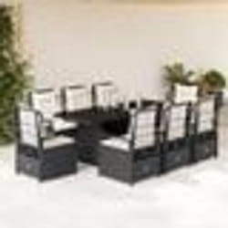 vidaXL Ensemble à manger de jardin 9pcs coussins noir résine tressée