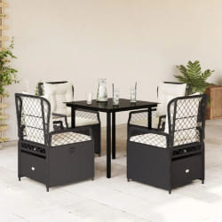 vidaXL Ensemble à manger de jardin coussins 5pcs Noir Résine tressée