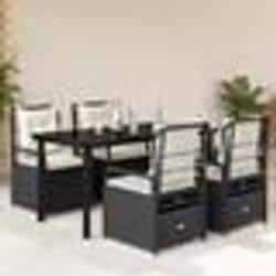 vidaXL Ensemble à manger de jardin coussins 5pcs Noir Résine tressée