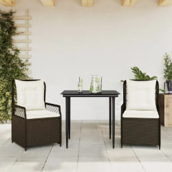 vidaXL Ensemble à manger de jardin 3 pcs et coussins marron poly rotin