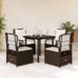 vidaXL Ensemble à manger de jardin 5 pcs et coussins marron poly rotin