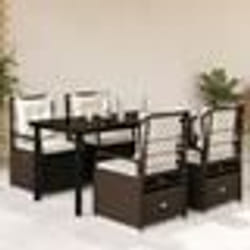 vidaXL Ensemble à manger de jardin 5 pcs et coussins marron poly rotin