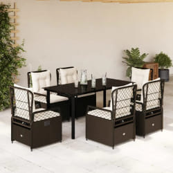 vidaXL Ensemble à manger de jardin et coussins 7 pcs marron rotin