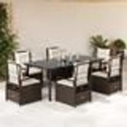 vidaXL Ensemble à manger de jardin et coussins 7 pcs marron rotin