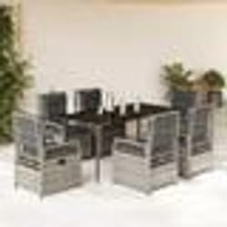 vidaXL Ensemble à manger de jardin et coussins 7 pcs gris rotin