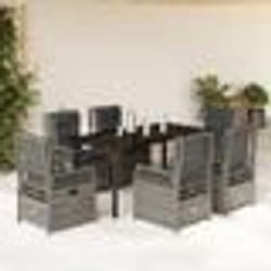 vidaXL Ensemble à manger de jardin et coussins 7 pcs gris rotin