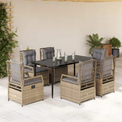 vidaXL Ensemble à manger de jardin et coussins 7 pcs beige poly rotin