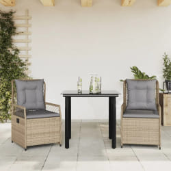 vidaXL Ensemble à manger de jardin et coussins 3 pcs Beige poly rotin