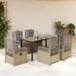 vidaXL Ensemble à manger de jardin et coussins 7 pcs beige poly rotin