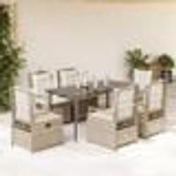 vidaXL Ensemble à manger de jardin et coussins 7 pcs beige poly rotin