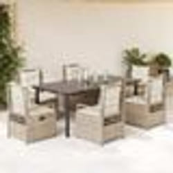 vidaXL Ensemble à manger de jardin et coussins 7 pcs beige poly rotin
