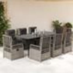 vidaXL Ensemble à manger de jardin et coussins 9 pcs gris clair rotin