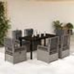 vidaXL Ensemble à manger de jardin et coussins 7 pcs gris clair rotin