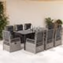 vidaXL Ensemble à manger de jardin et coussins 9 pcs gris clair rotin