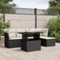 vidaXL Salon de jardin 6 pcs avec coussins noir résine tressée