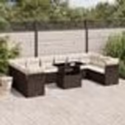 vidaXL Salon de jardin et coussins 11 pcs marron résine tressée
