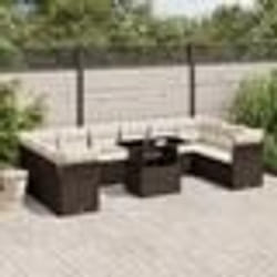 vidaXL Salon de jardin et coussins 11 pcs marron résine tressée