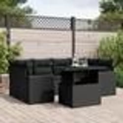 vidaXL Salon de jardin 7 pcs avec coussins noir résine tressée