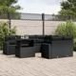 vidaXL Salon de jardin 9 pcs avec coussins noir résine tressée